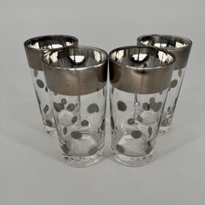 Mid Century Dorothy Thorpe Silver Band and Dots Highball‎ Glasses Vintage